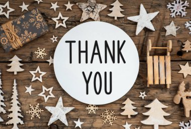 Teşekkürler, ahşap arka plan, Doğal Noel Dekorasyonu, Kış Çevre dostu Flatlay