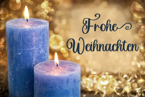 Γερμανικά Κείμενο Frohe Weihnachten Μέσα Καλά Χριστούγεννα Στα Αγγλικά Μπλε — Φωτογραφία Αρχείου