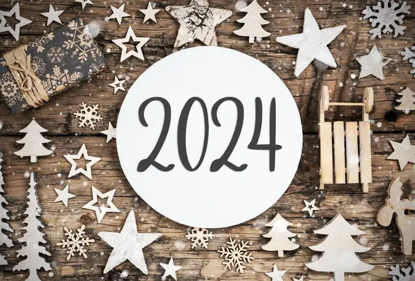 Texto 2024 Pisos Naturales Decoración Navidad Sostenible Fondo Invierno Ecológico — Foto de Stock