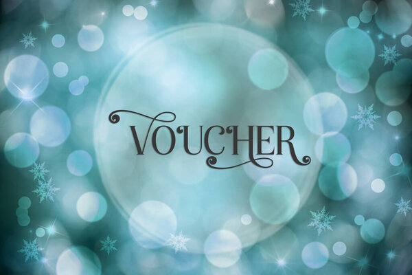 Blue Christmas Background, Blurry and Bokeh Festive Background With Text Voucher