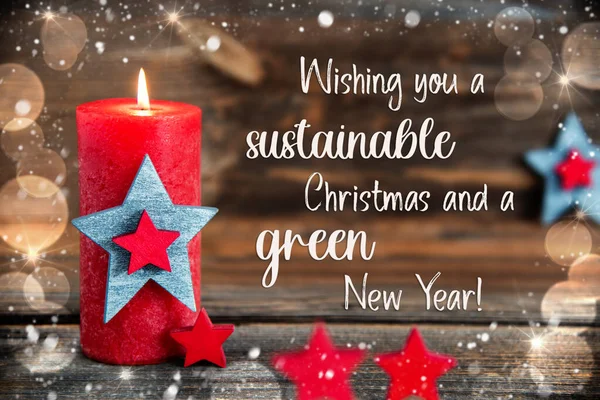 Texto Desejando Lhe Natal Sustentável Ano Novo Verde Fundo Madeira Imagem De Stock