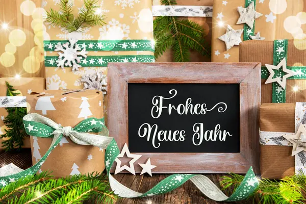 Γερμανικά Κείμενο Frohes Neues Jahr Σημαίνει Ευτυχισμένο Νέο Έτος Στα Φωτογραφία Αρχείου
