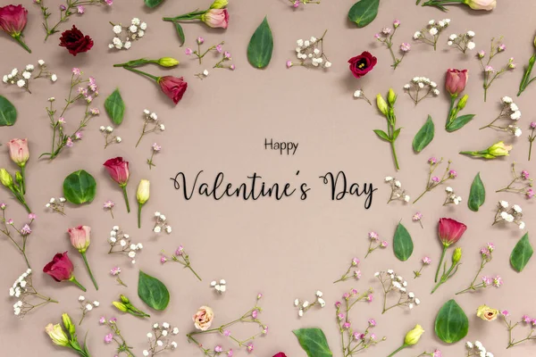 Arrangement Fleurs Avec Texte Anglais Joyeuses Saint Valentin Des Fleurs — Photo