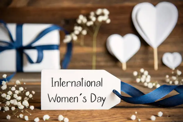 Label English Text Día Internacional Mujer Decoración Festiva Blanca Como —  Fotos de Stock