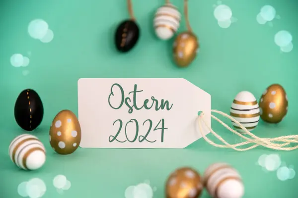 Label German Text Ostern 2024 Oznacza Wielkanoc 2024 Jasny Złoty Zdjęcie Stockowe
