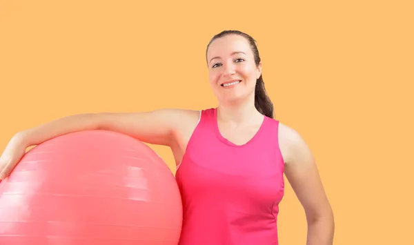 Fit Young Beauty Holding Medicine Ball Office — Stock Photo, Image