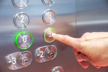 Cropped shot of a man pressing a button in an elevator