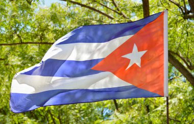 Shot of the cuban flag blowing in the wind in the park 