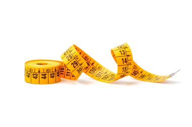 Diet concept with color measuring tape on white background
