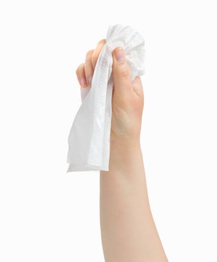 Cropped shot of an unrecognizable woman hand using a washcloth isolated on a white background