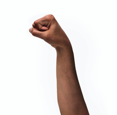 Man fist up in a white isolated background