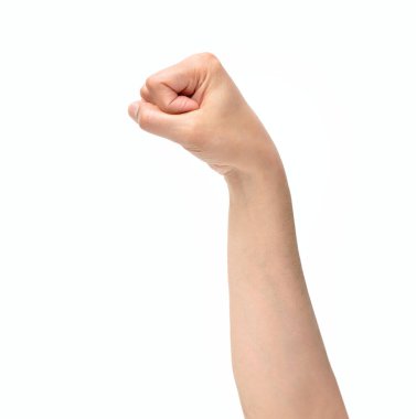 Man fist up in a white isolated background