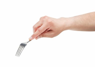 Man hand using a fork isolated against a white background 
