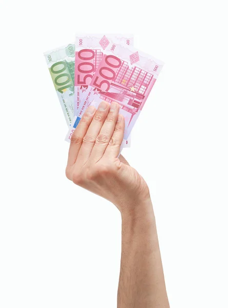 Cropped Shot Unrecognizable Man Hand Holding Paper Currency White Isolated — Photo