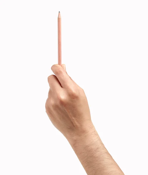 Mâna Omului Ține Creion Izolat Fundal Alb — Fotografie, imagine de stoc