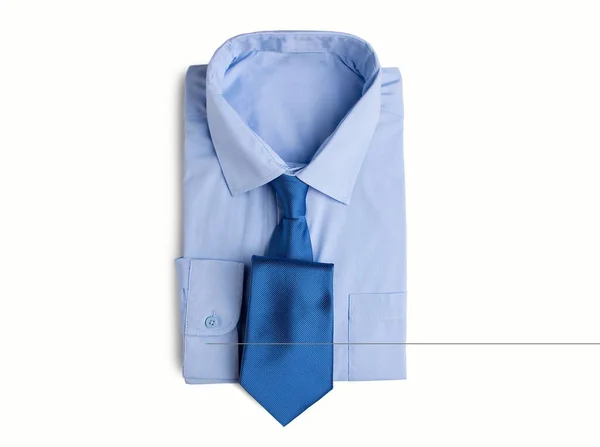 蓝色紧身衬衫和领带 白色背景隔离 — 图库照片
