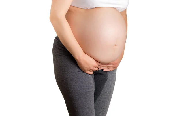 Cropped Shot Unrecognizable Pregnant Woman Breaking Waters White Background — Stock Photo, Image