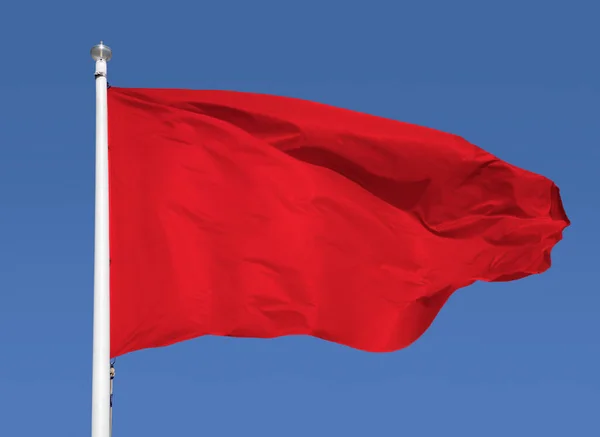 Közelkép Piros Zászló Háttér Másolás Tér — Stock Fotó