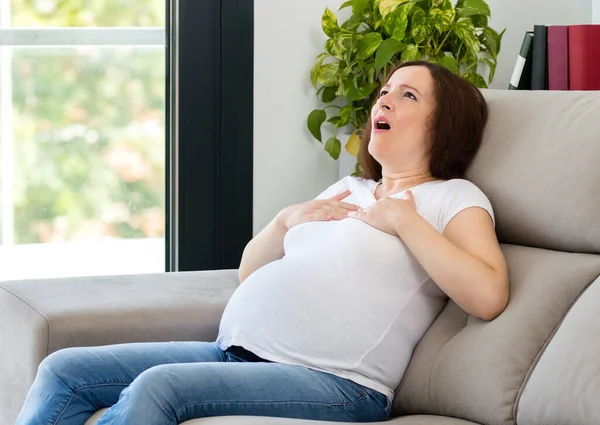 Pregnant Woman Suffering Anxiety Attack Alone Home — Stock Photo, Image