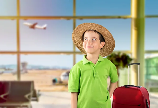 Criança Aeroporto Pensando Sobre Pergunta Expression Concept Pensativo Dúvida Olhando — Fotografia de Stock