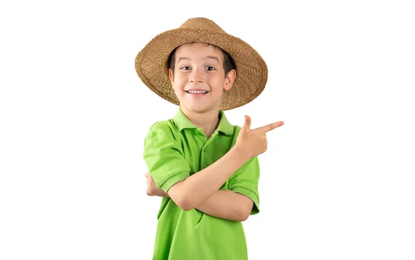 Litel Boy Isolated Background Smiling Looking Camera Pointing Two Hands — Stock Photo, Image