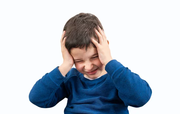 Child Suffering Headache Isolated White Background — Stock Photo, Image