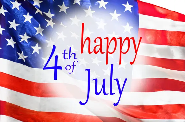 独立日快乐与美国国旗颜色和字母文字快乐7月4日 免版税图库图片