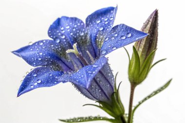 Bir Fuchsia Magellanica çiçeğinin makro çekimi, narin güzelliğini sergiliyor. Çiçek sayısız su damlacıklarıyla süslenir ve ışıl ışıl bir etki yaratır.. 