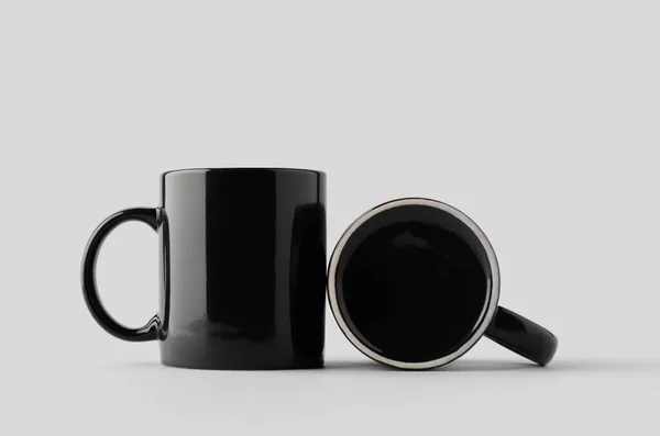Black Coffee Mug Mockup Seamless Grey Background — Stock Photo, Image