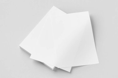 Özgeçmiş, özgeçmiş, antet, fatura modeli. Gri arkaplandaki A4 kağıtları yığını.