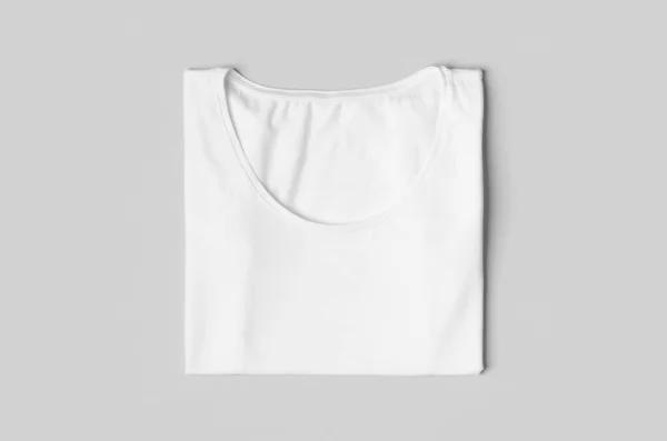 Folded women\'s crew neck t-shirt mockup.