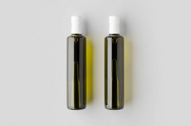 Zeytin, ayçiçeği, susam yağı şişesi maketi, üst manzara.