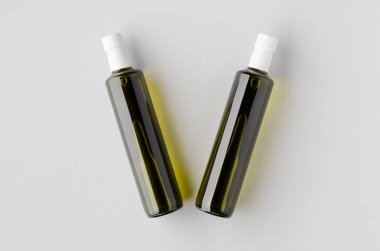 Zeytin, ayçiçeği, susam yağı şişesi maketi, üst manzara.