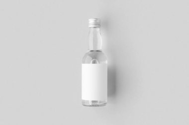 Minyatür ruhlar, likör şişesi maketi. Boş etiketli cam ve sıvıyı temizle.