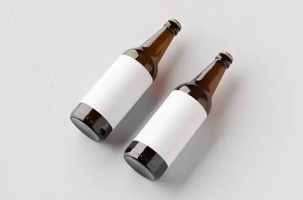 stock image Amber beer bottle mockup with a blank label.