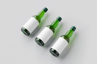 Minyatür ruhlar, likör şişesi maketi. Boş etiketli yeşil cam..