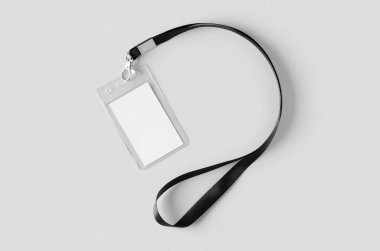 Kimlik kartı sahibi, ipli, dikey.