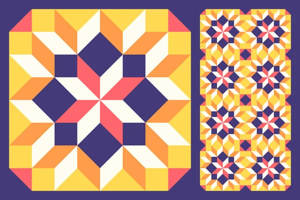 Uppsättning Mönstrade Golv Keramiska Plattor Abstrakt Geometriskt Mönster Inspirerat Täcket — Stock vektor