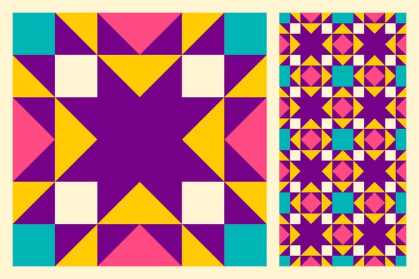 Sada Vzorovaných Podlahových Keramických Dlaždic Abstraktní Geometrický Vzor Inspirovaný Peřinou — Stockový vektor