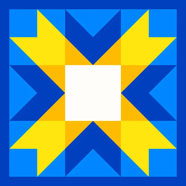 デュベットのパッチワークキルティングからインスピレーションを得た幾何学的な星のパターン ウクライナの伝統的な色で黄色と青の抽象的な背景 シームレスなベクトルパターン キルトブロックテンプレート 床セラミックタイル — ストックベクタ