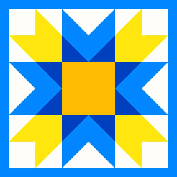 几何星形图案灵感来自羽绒拼接棉被 乌克兰传统色彩中的黄色和蓝色抽象背景 无缝线矢量图样 Quilt块模板 地板瓷砖 — 图库矢量图片