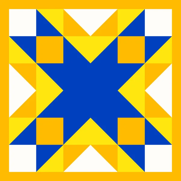 Geometrische Ster Patroon Geïnspireerd Door Dekbed Patchwork Quilten Gele Blauwe — Stockvector
