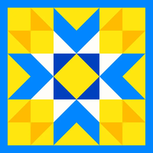 Geometryczny Wzór Gwiazdy Inspirowany Kołdrą Kołdry Żółte Niebieskie Abstrakcyjne Tło — Wektor stockowy