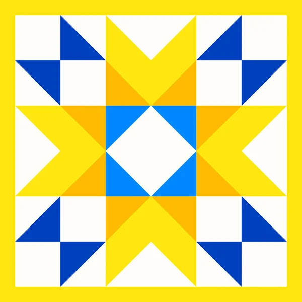 Geometrische Ster Patroon Geïnspireerd Door Dekbed Patchwork Quilten Gele Blauwe — Stockvector
