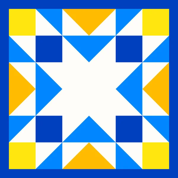 Γεωμετρικό Αστρικό Μοτίβο Εμπνευσμένο Από Πάπλωμα Πάπλωμα Κίτρινο Και Μπλε — Διανυσματικό Αρχείο