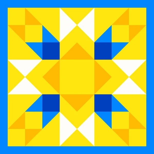 Γεωμετρικό Αστρικό Μοτίβο Εμπνευσμένο Από Πάπλωμα Πάπλωμα Κίτρινο Και Μπλε — Διανυσματικό Αρχείο