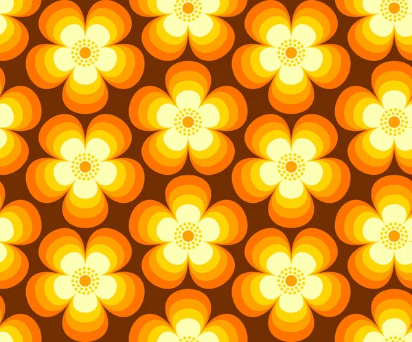 Retro Květinové Mid Century Moderní Květiny Oranžové Žluté Hnědé Barvy — Stockový vektor