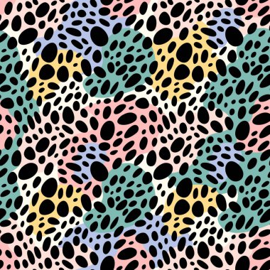 Soyut düzensiz fırça noktaları, soyut vahşi hayvan derisi izi, kusursuz vektör deseni, basit düzensiz geometrik tasarım çizimi, organik şekiller deseni