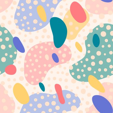 Soyut düzensiz fırça noktaları, soyut vahşi hayvan derisi izi, kusursuz vektör deseni, basit düzensiz geometrik tasarım çizimi, organik şekiller deseni