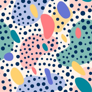 Soyut düzensiz fırça noktaları, soyut vahşi hayvan derisi izi, kusursuz vektör deseni, basit düzensiz geometrik tasarım çizimi, organik şekiller deseni